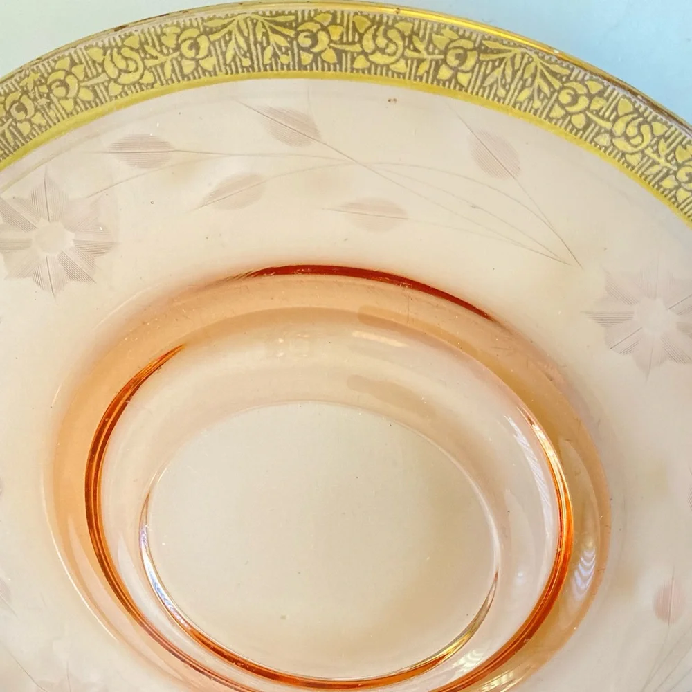 Vintage glass plate etched glass gold trim plate true vintage Art Deco style